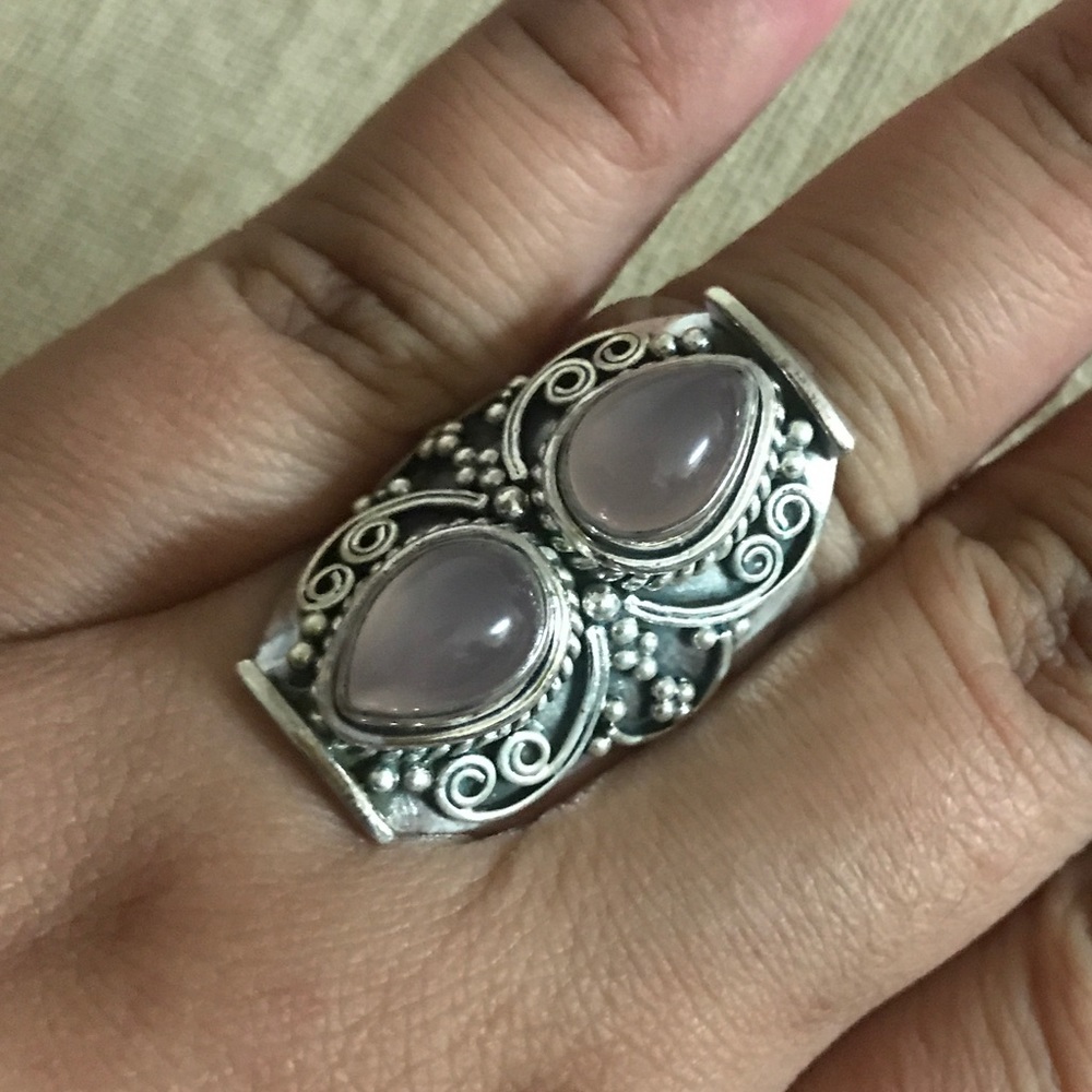 NEW boho pink crystal sterling silver ring 8.25